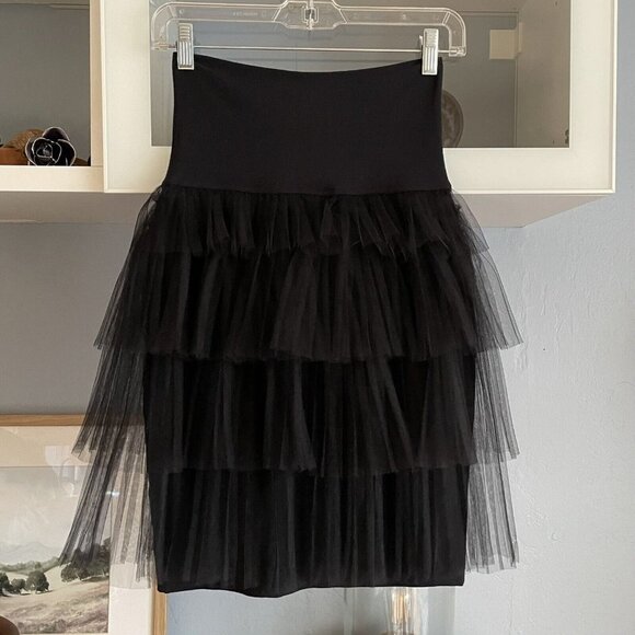 Vintage 90’s Ritmo Di Perla Pencil Skirt w/Tiered Tulle Black Size 42 - Picture 3 of 6